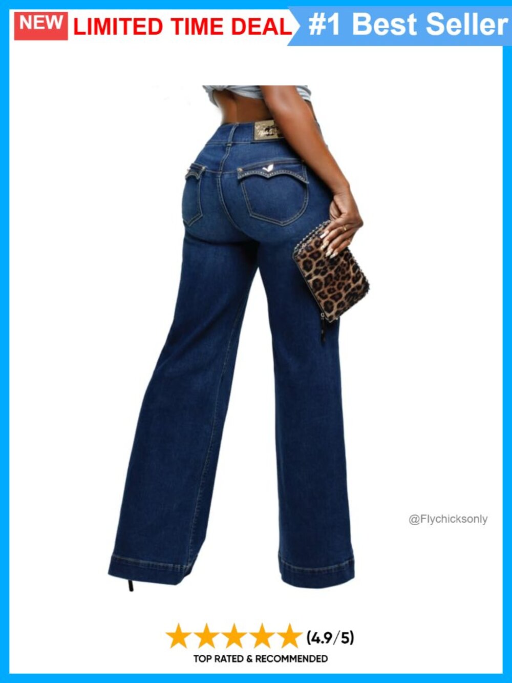High Rise Wide Leg Stretch Jeans Booty Lifting No Gap Waist Denim
